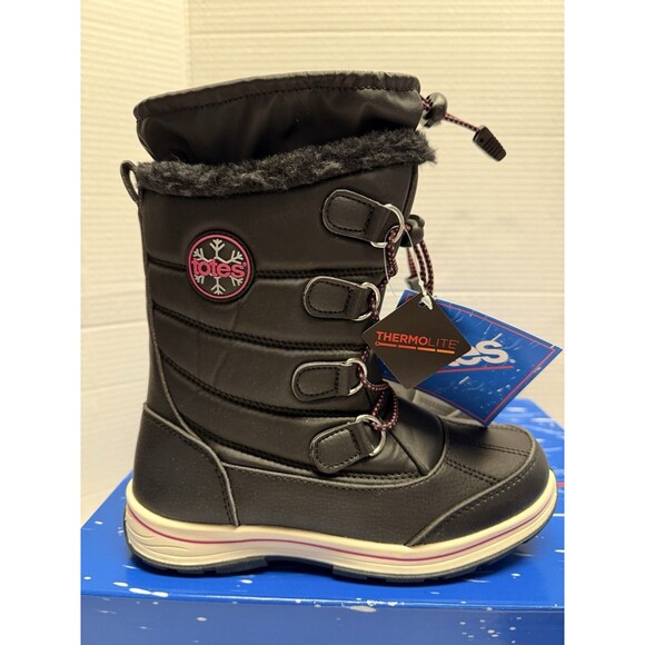 Totes Girl’s Mackenzie Black Snow Winter  Boots Size 3 - Picture 2 of 9